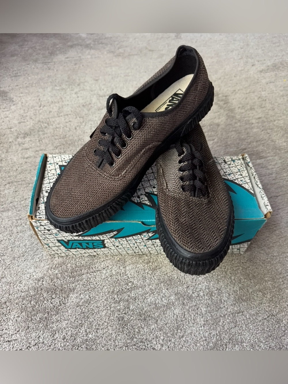Vintage Vans Made In USA Authentic Herringbone Brown New W/ Box Deadstock - Picture 3 of 7